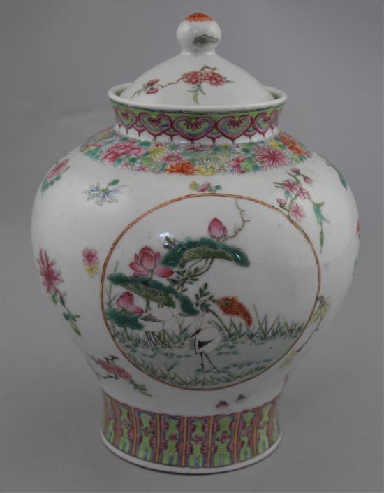 A Chinese famille rose baluster jar and cover, c.1910, 21.5cm